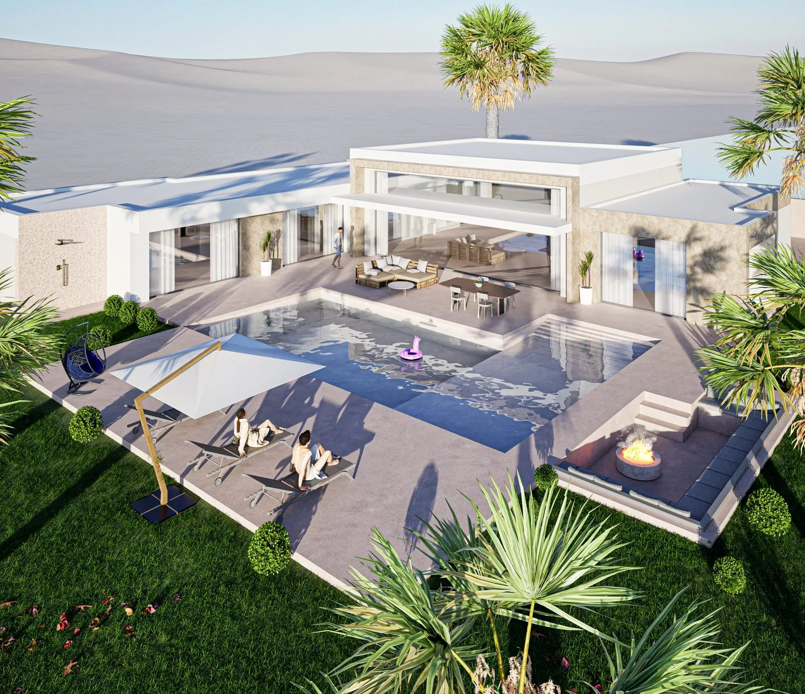 Villa Evasion IV Prestige, piscine et terrasse vues du ciel
